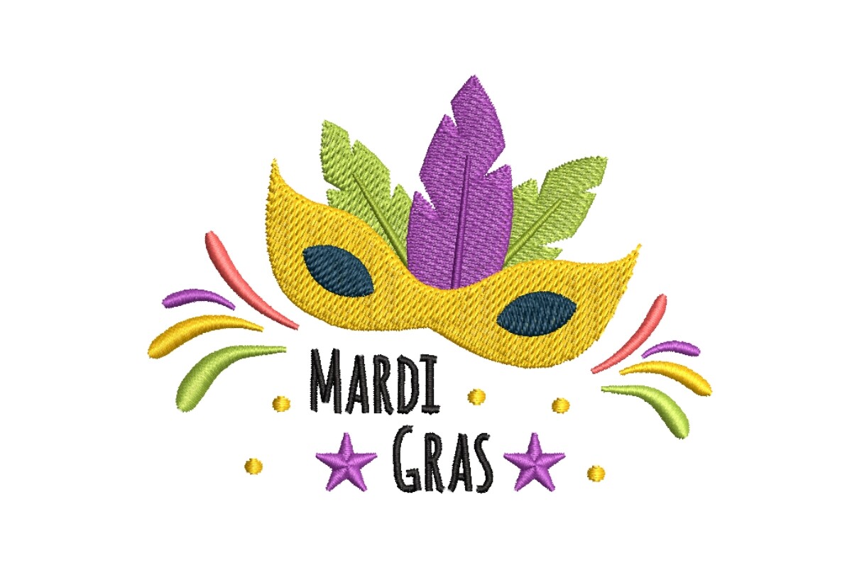 Festive Mardi Gras Mask with Text Embroidery Design