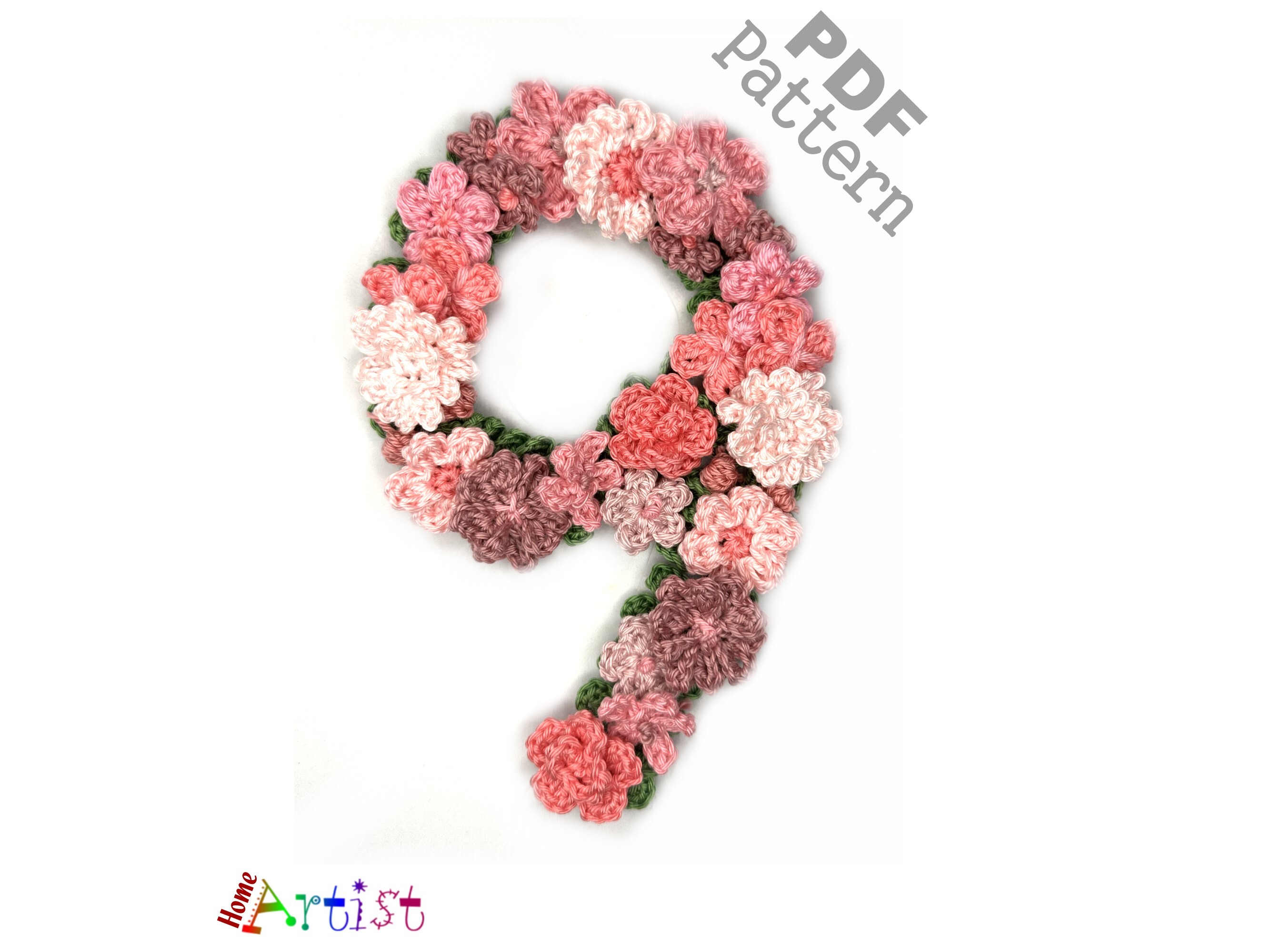 Flower Number 9 Crochet Pattern Applique