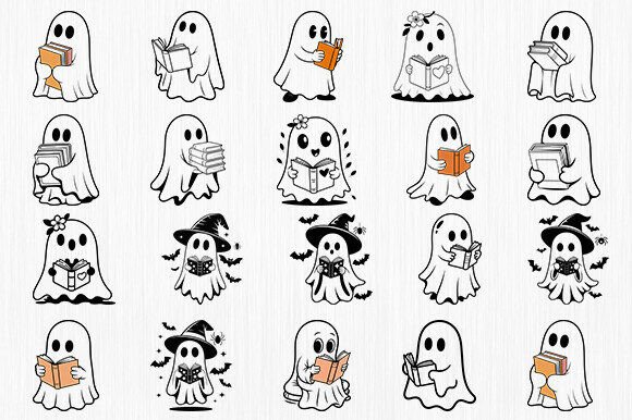 Ghost Reading Book SVG Bundle – Cute Spooky Designs for Book Lovers