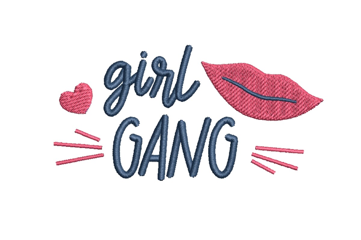 "Girl Gang" with Lips and Heart Embroidery Design