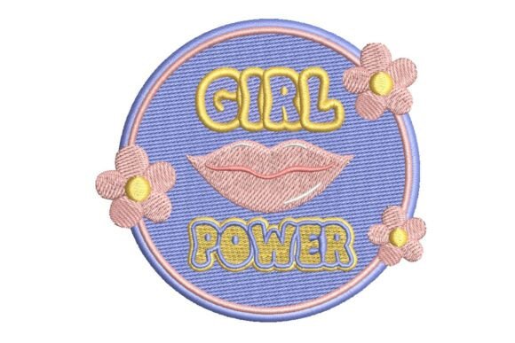 "Girl Power" Lips and Flowers Embroidery Design