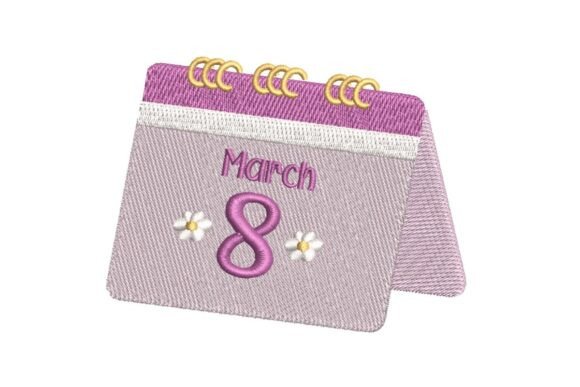 "March 8" Calendar with Flowers Embroidery Design