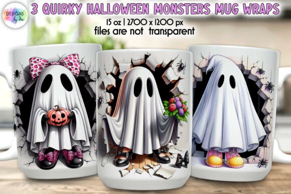 Quirky Halloween Ghosts Mug Wraps Graphics