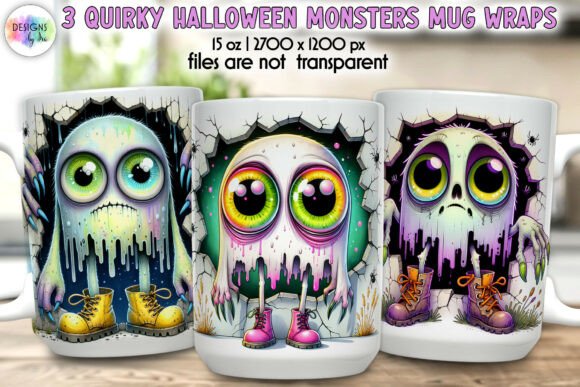 Quirky Halloween Monsters Mug Wraps Graphics