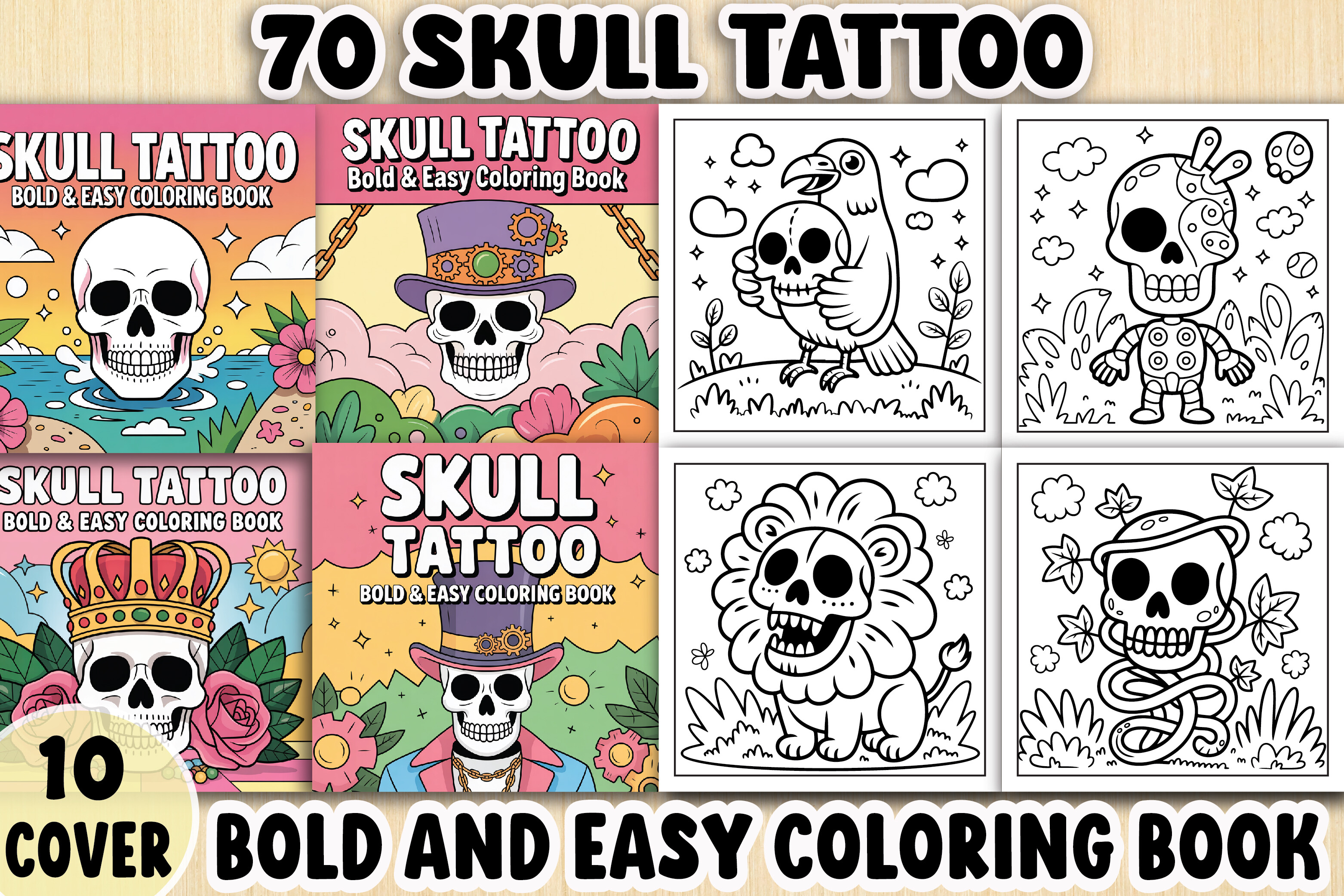 Skull Tattoo Coloring Book Pages for KDP