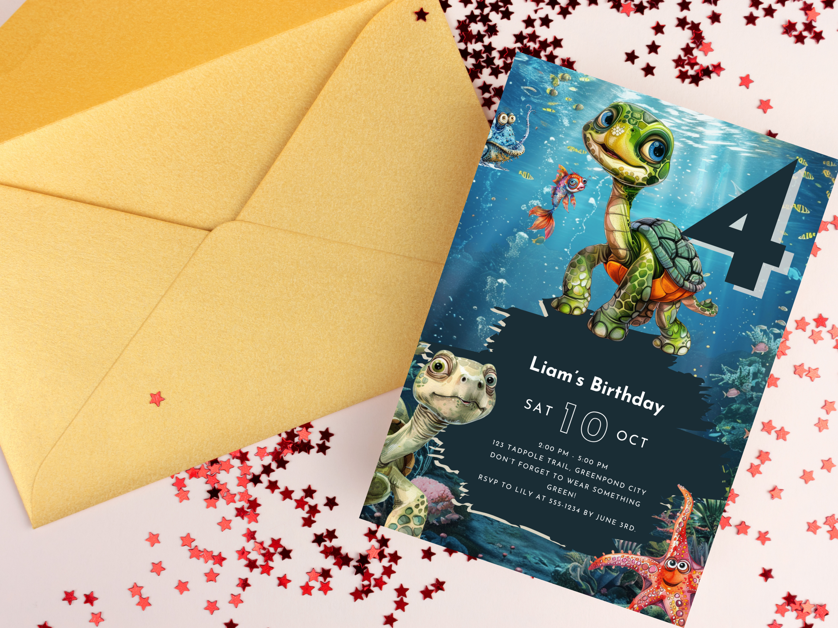 Totally Turtle Canva Editable Invitation