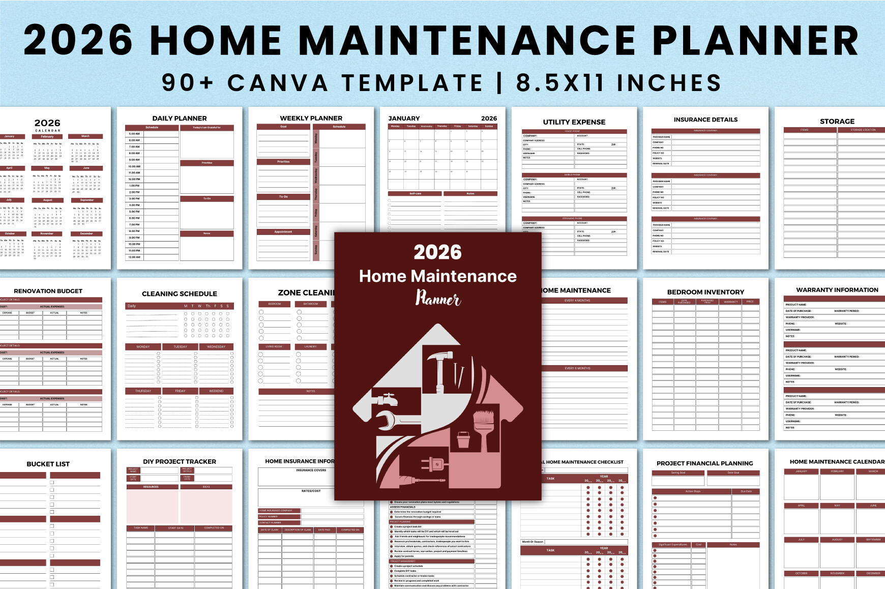 2026 Home Maintenance Planner for Canva