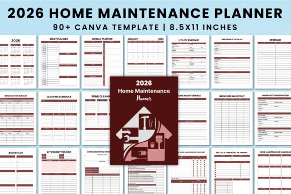 2026 Home Maintenance Planner for Canva Graphic Planners & Schedules By Shumaya