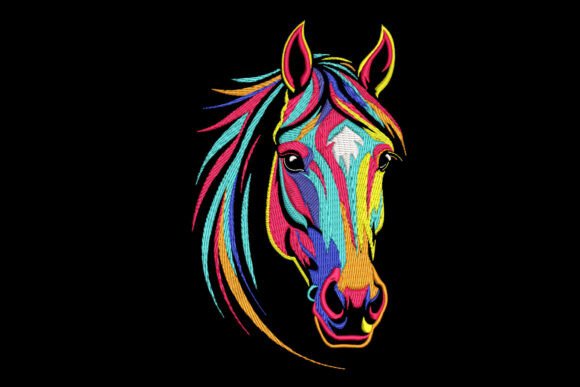 Colorful Horse Head Konie Projekt haftu Przez EmZone
