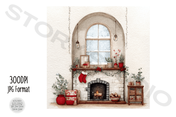 Cozy Winter Fireplace Nook Clipart Set Graphics