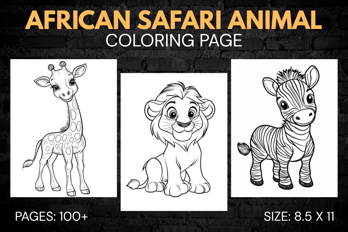 Cute African Safari Animal Coloring Book