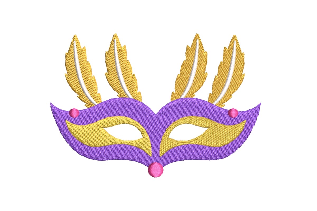 Festive Feathered Masquerade Mask Embroidery Design