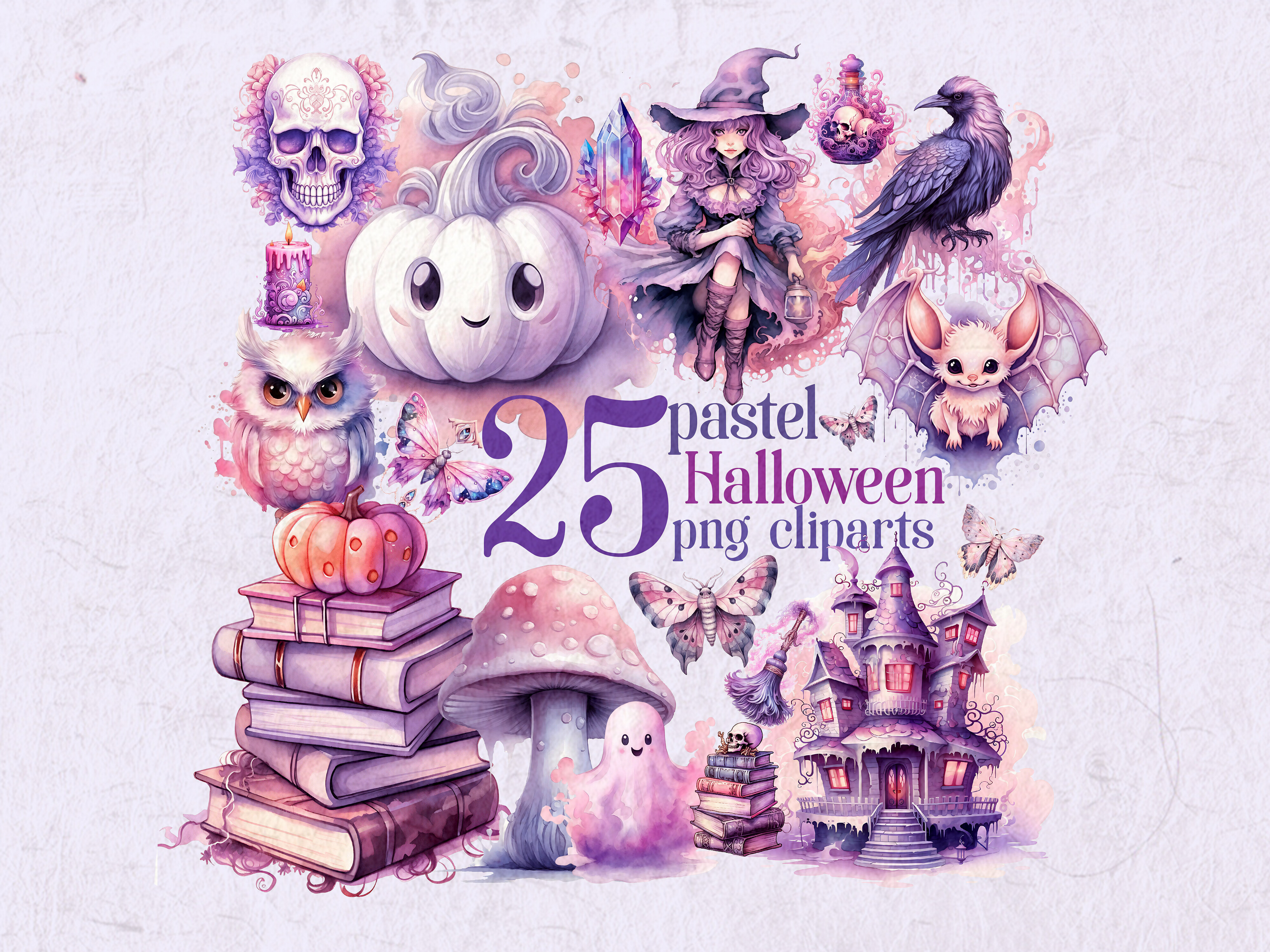Pastel Halloween Clipart Bundle Png Graphic by Galerina Art · Creative ...