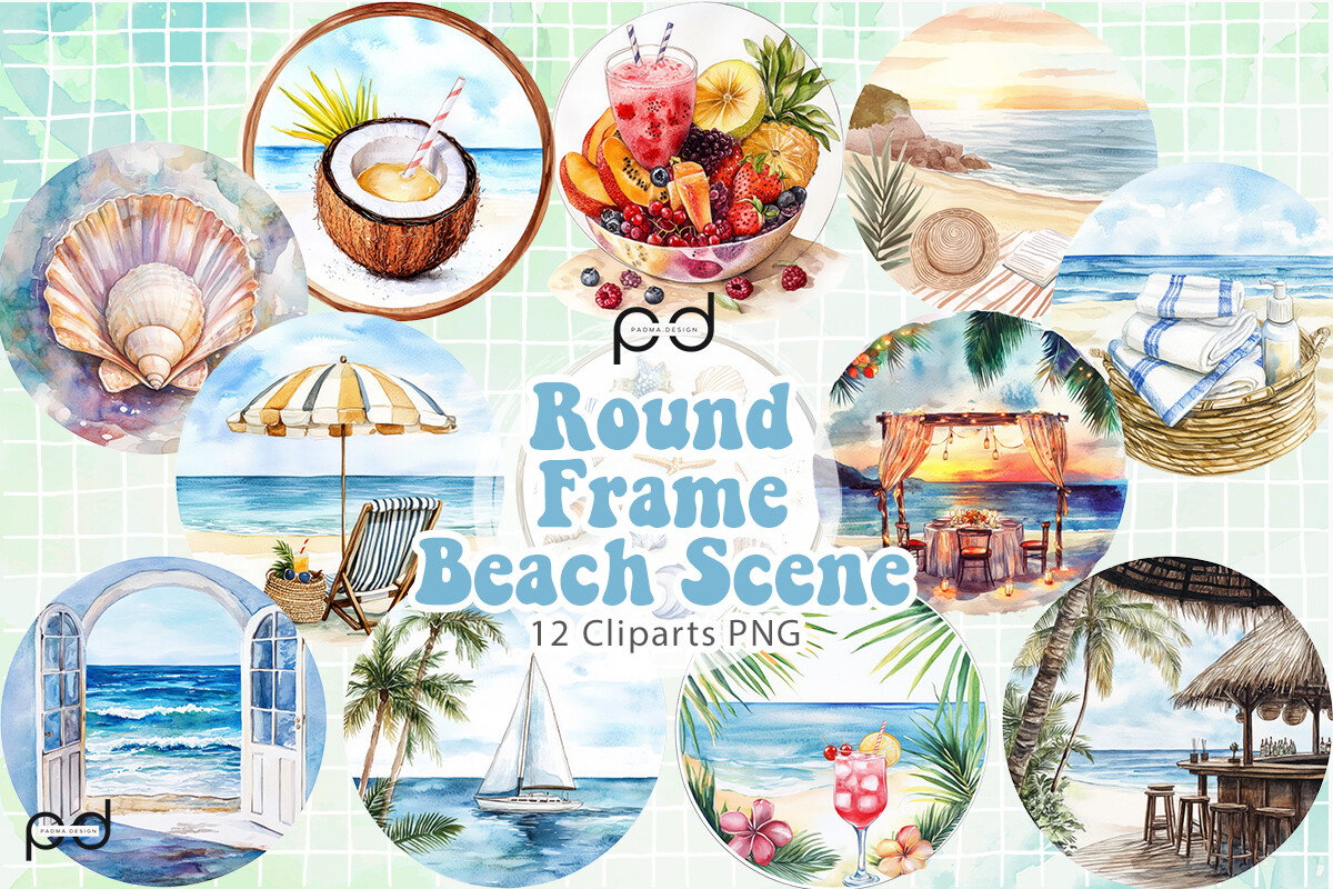 Round Frame Beach Scene Graphics Graphic by Padma.Design · Creative Fabrica