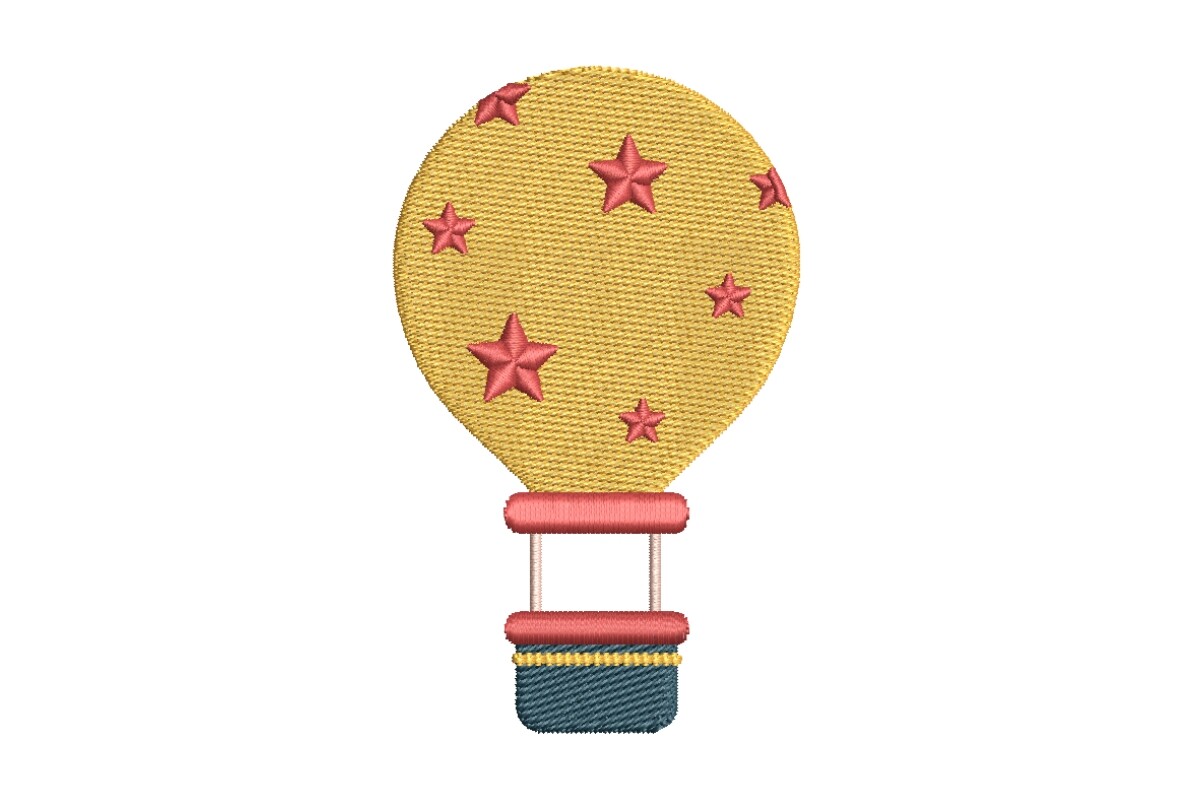 Star-Adorned Hot Air Balloon Embroidery Design