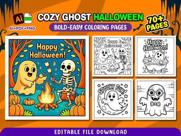 Cozy Ghost Halloween Bold Coloring Pages