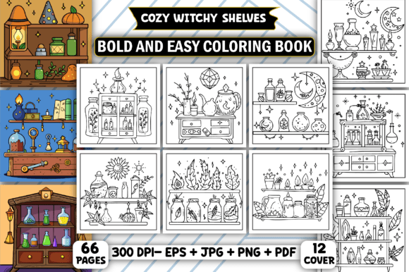 Easy - Cozy Witchy Shelves Coloring Book