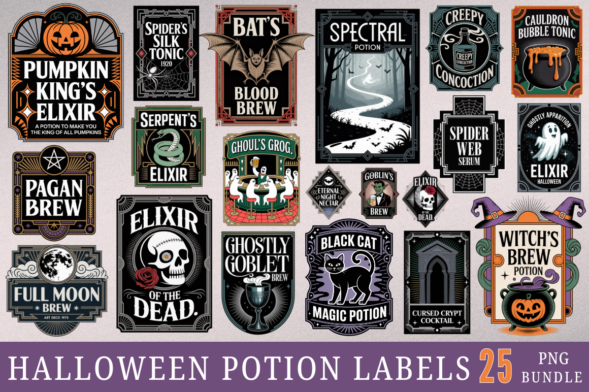 Halloween Potion Labels PNG Designs Bundle