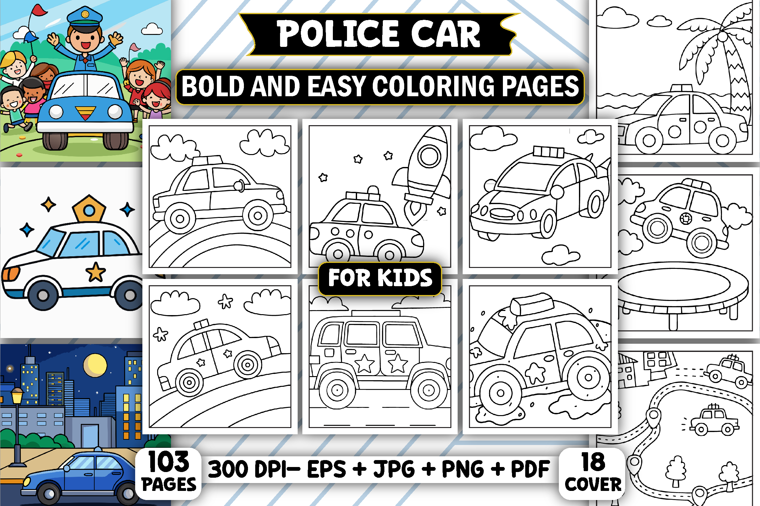 Police Car Bold and Easy Coloring Pages