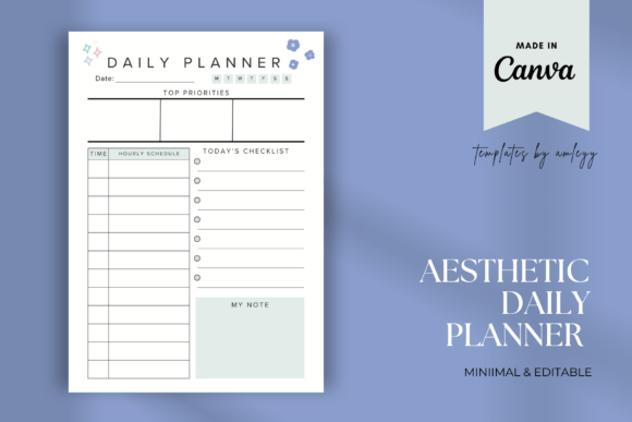 Simple Aesthetic Daily Planner Template Graphic Print Templates By Templates by amleyy