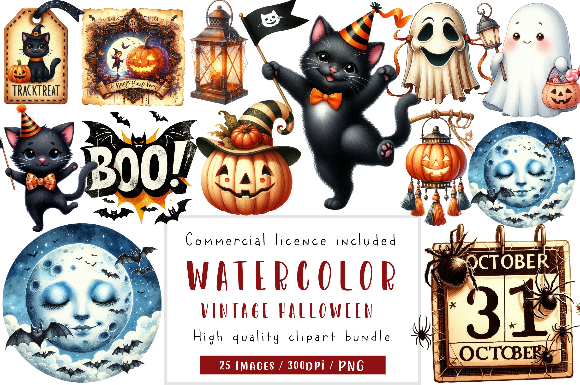 Vintage Halloween Clipart Graphic by Dreamshop · Creative Fabrica