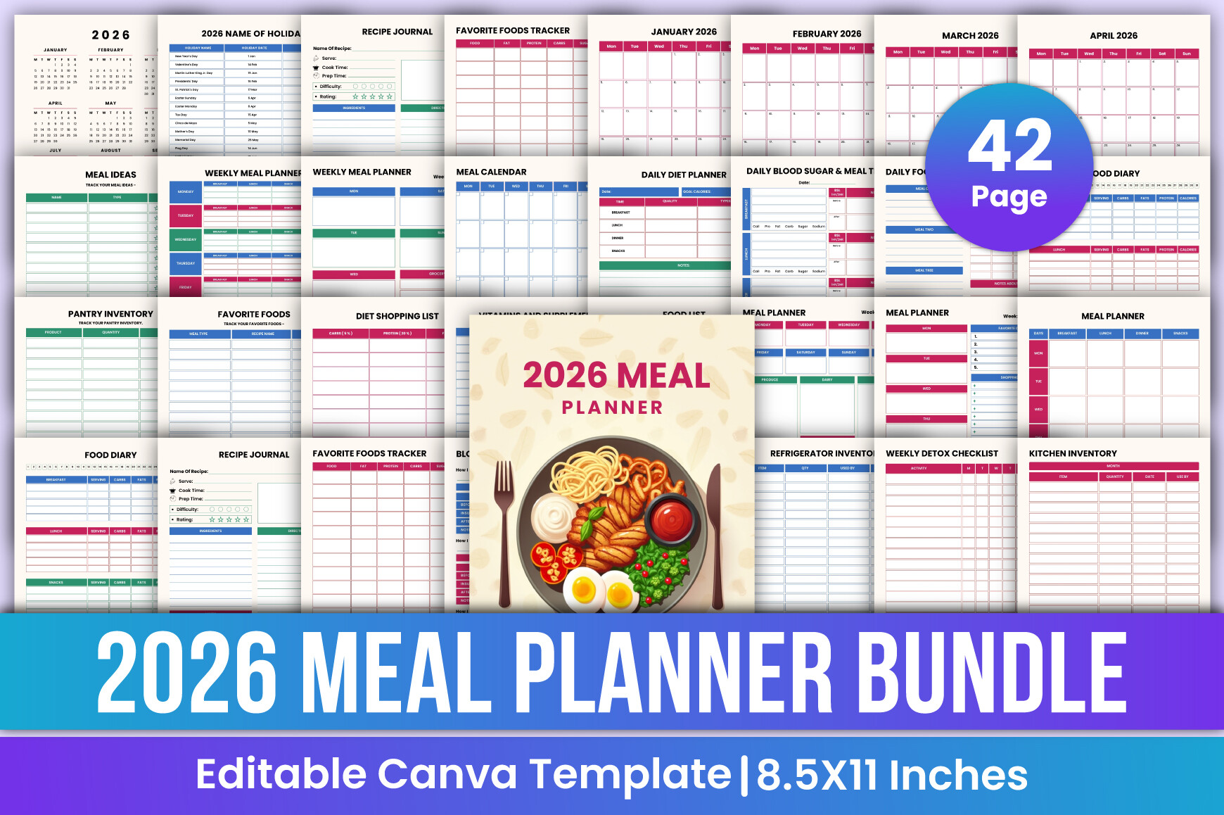 2026 Meal Planner Bundle Canva KDP