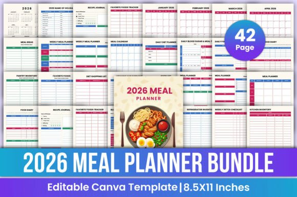 2026 Meal Planner Bundle Canva KDP