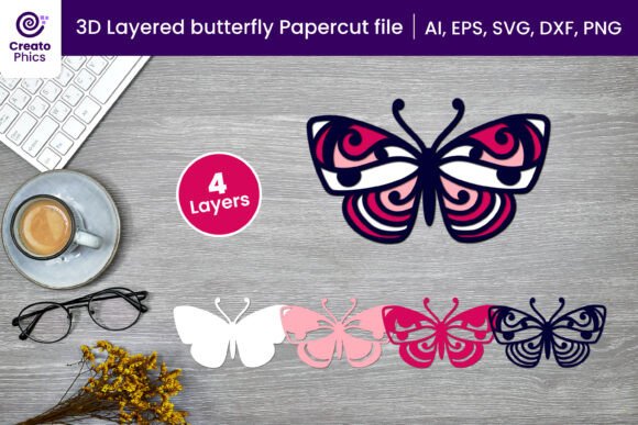 3D Layered Butterfly Cutting File SVG Animals 3D SVG Craft By Creatophics