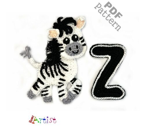 Animal Alphabet Z Zebra Crochet Applique