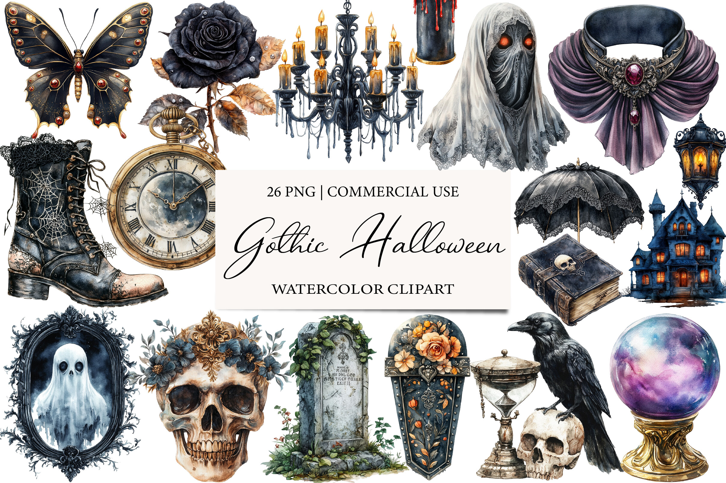 Antique Gothic Halloween Set PNG Clipart Graphic by daily.arts ...