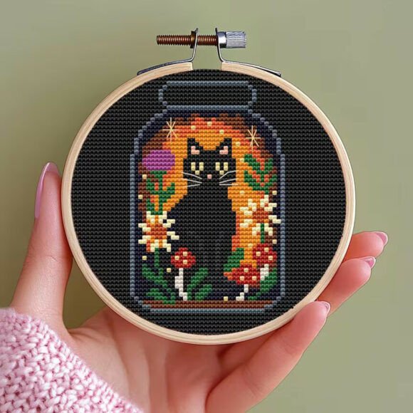 Black Cat Cross Stitch Magic Jar PDF