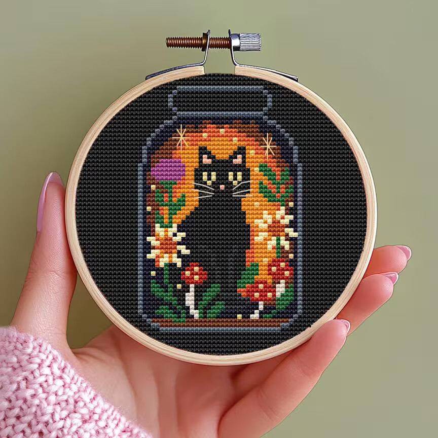 Black Cat Cross Stitch Magic Jar PDF
