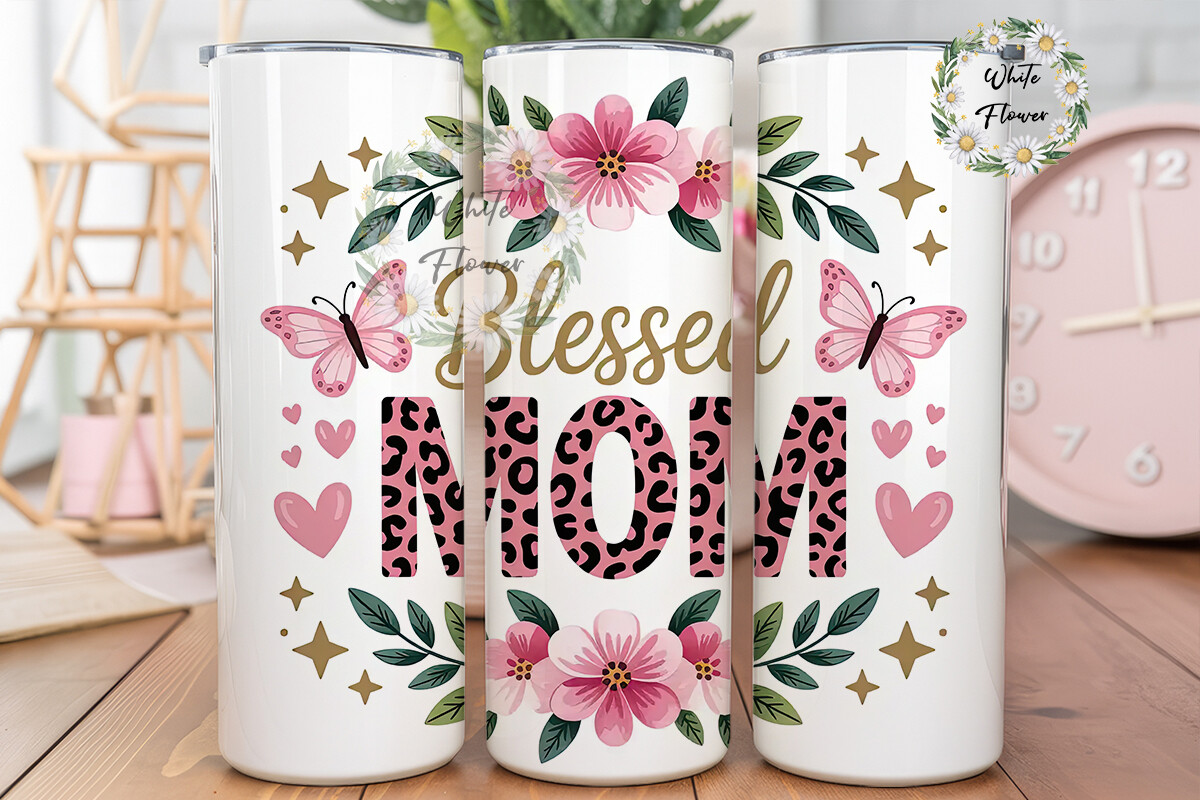 Blessed Mom 20oz Tumbler Wrap Graphic by WhiteFlower · Creative Fabrica