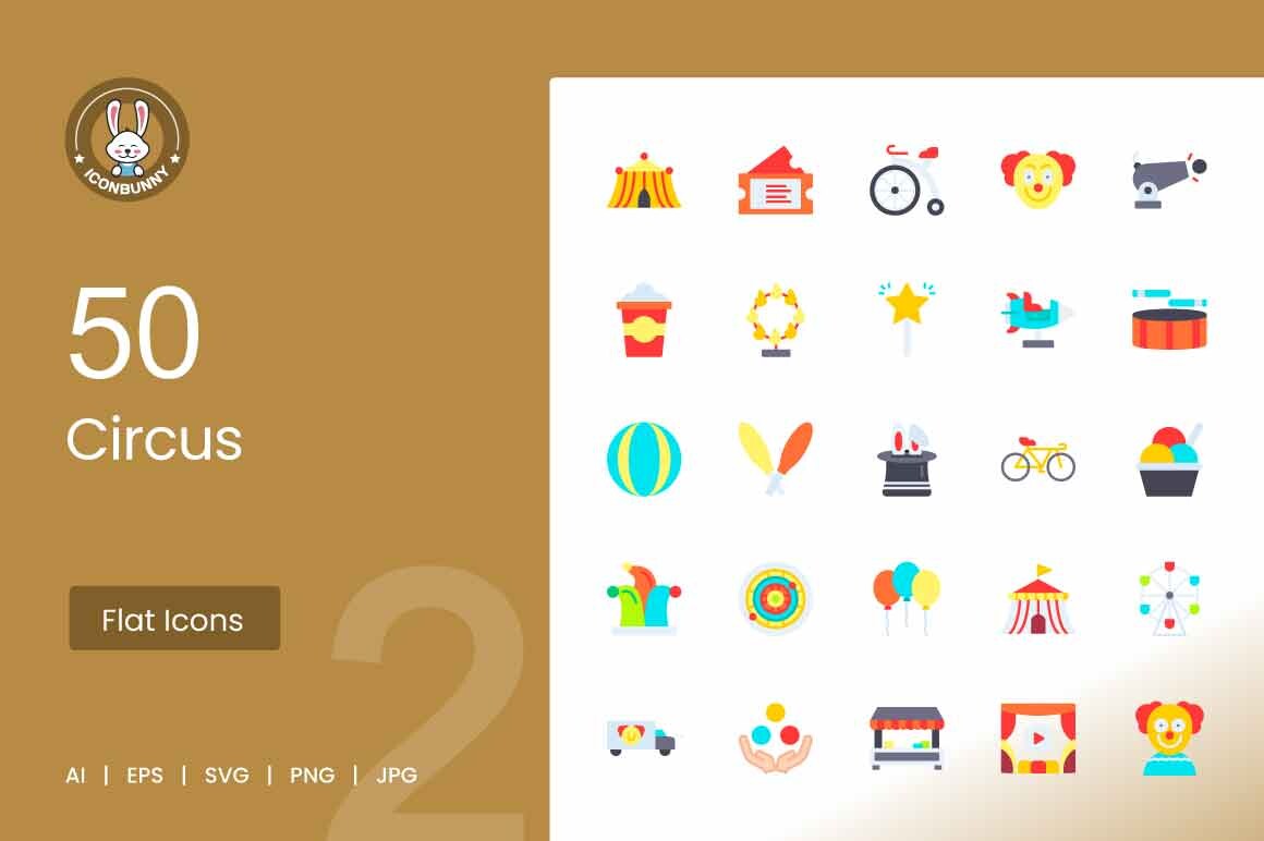 Circus Flat Multicolor Icons