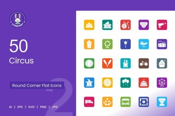 Circus Round Corner Flat Icons