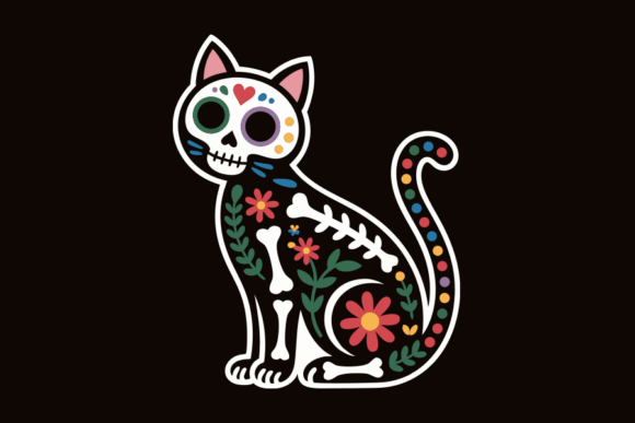 Decorated Cat Dia De Los Muertos Deisgn
