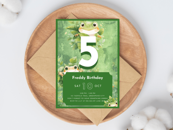 Editable Frog Birthday Invitation Canva
