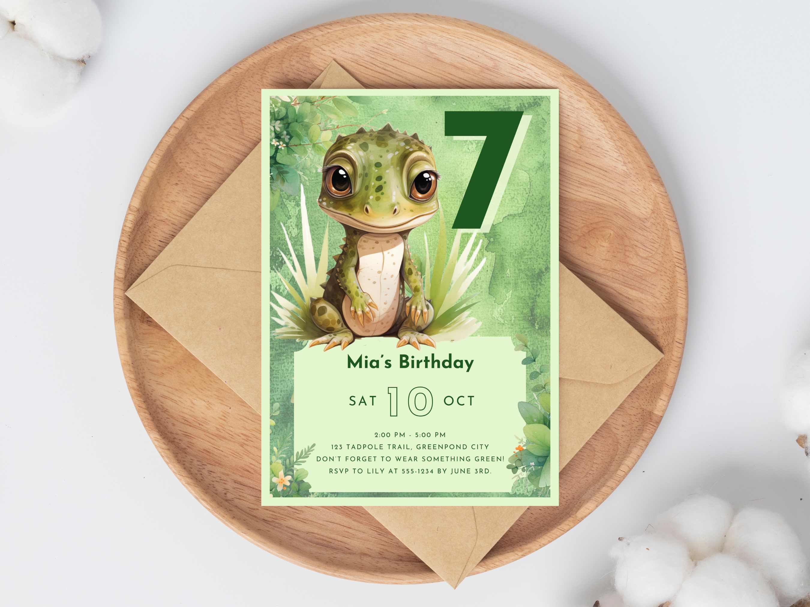 Editable Gecko Birthday Invitation Canva