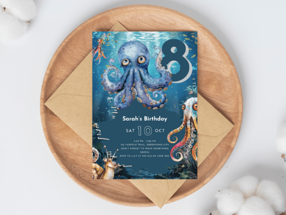 Editable Octopus Canva Invitation