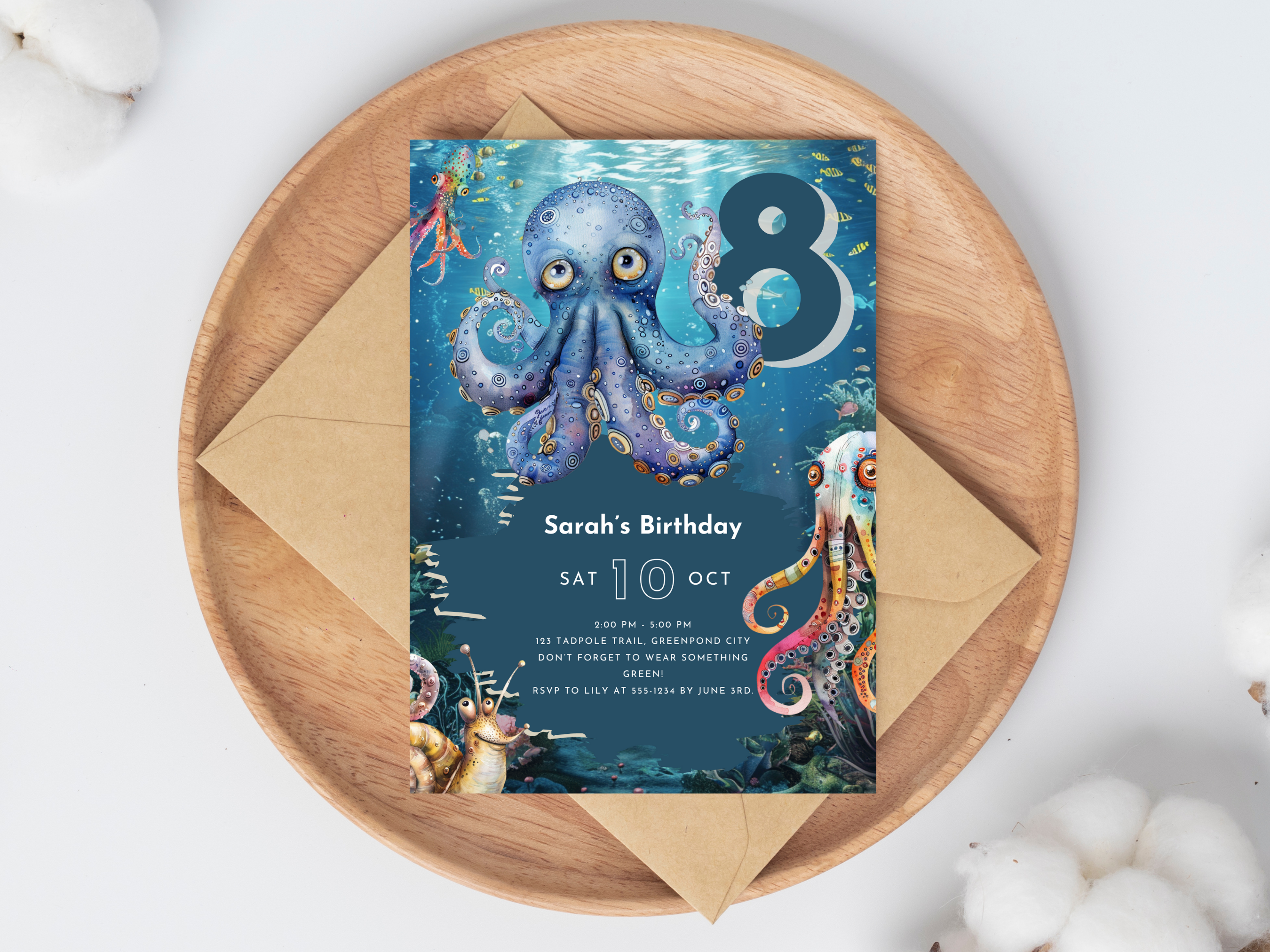 Editable Octopus Canva Invitation