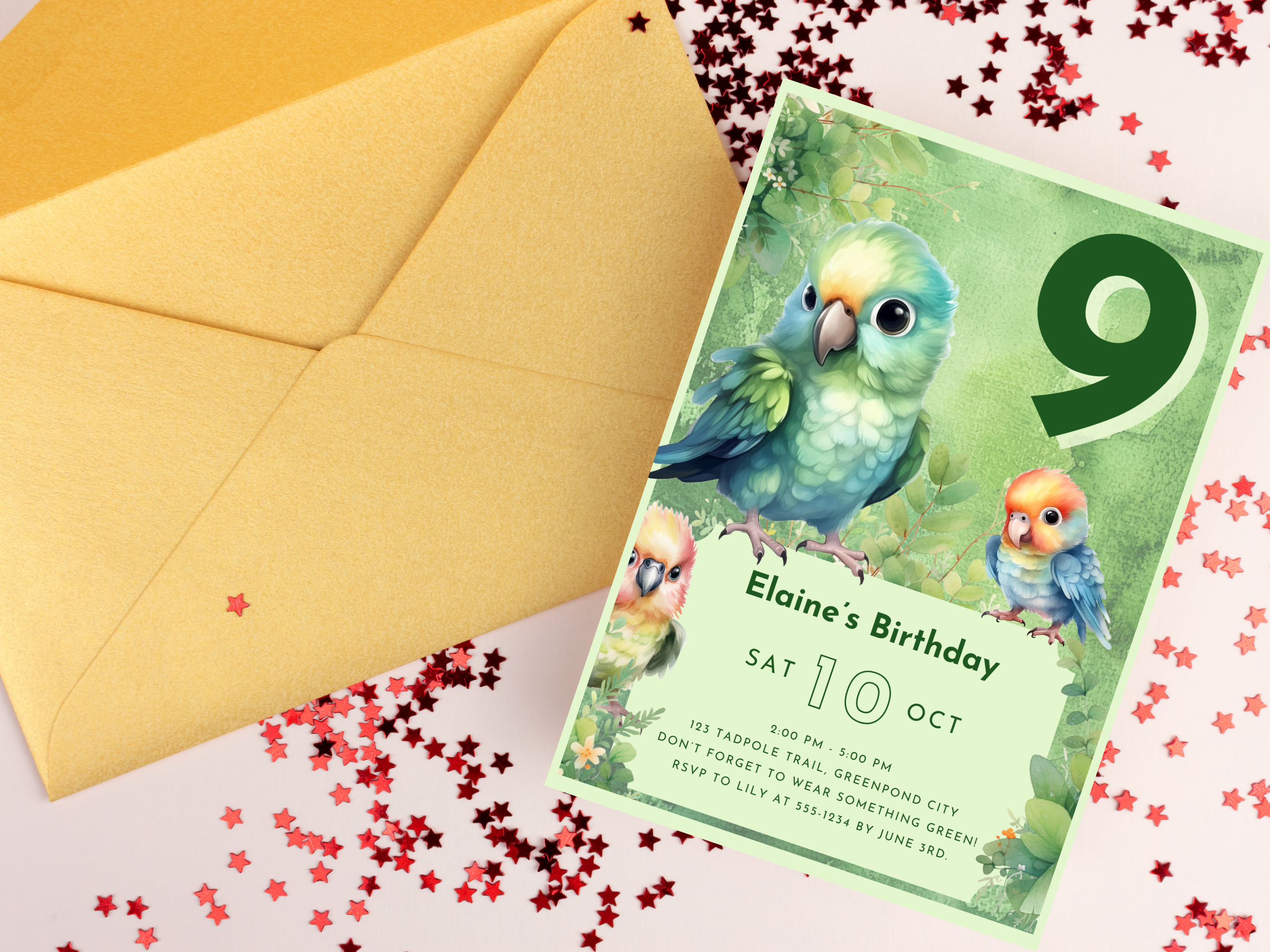 Editable Parrot Invitation Canva