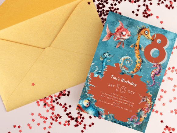 Editable Seahorse Canva Invitation