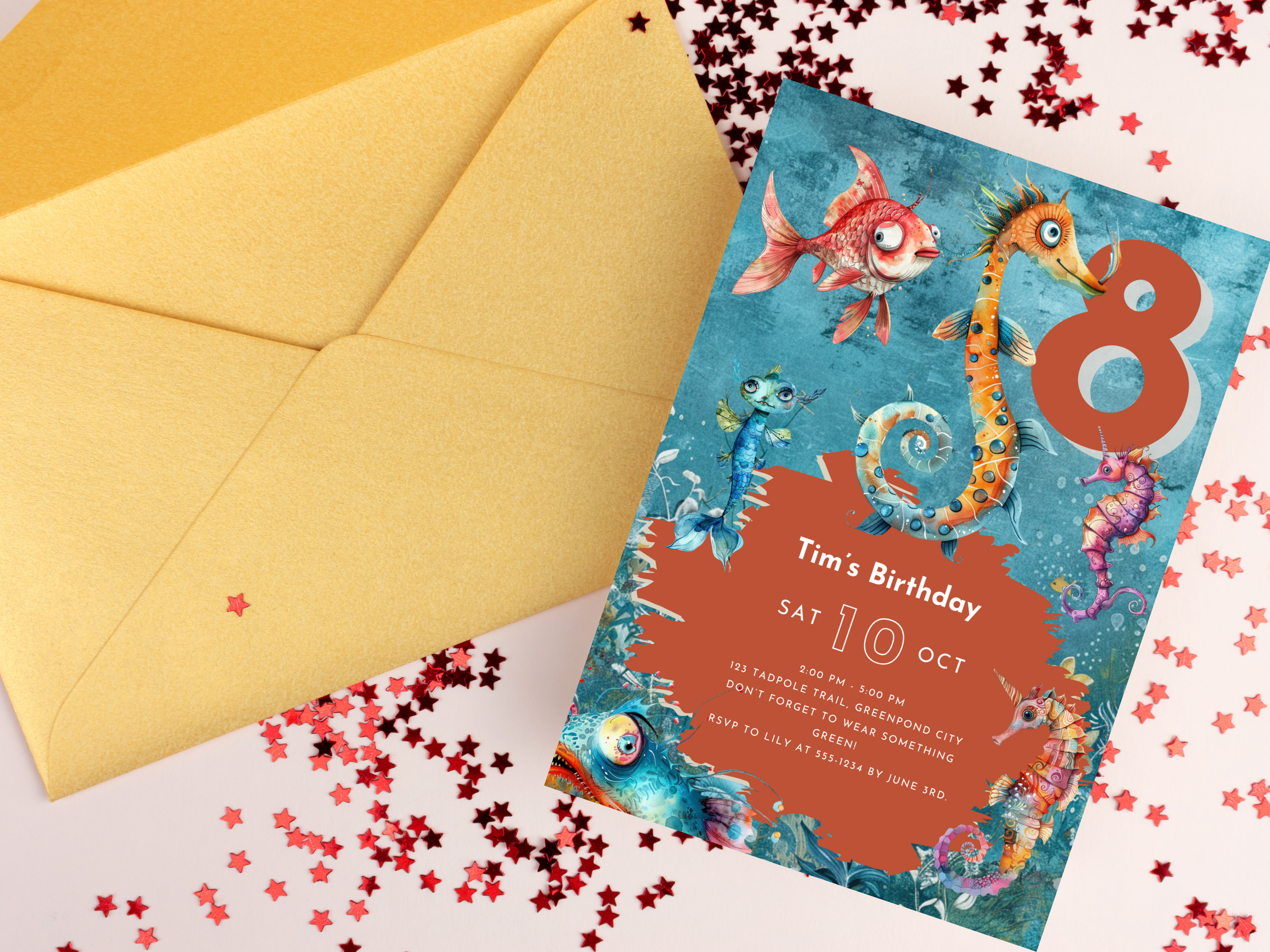 Editable Seahorse Canva Invitation