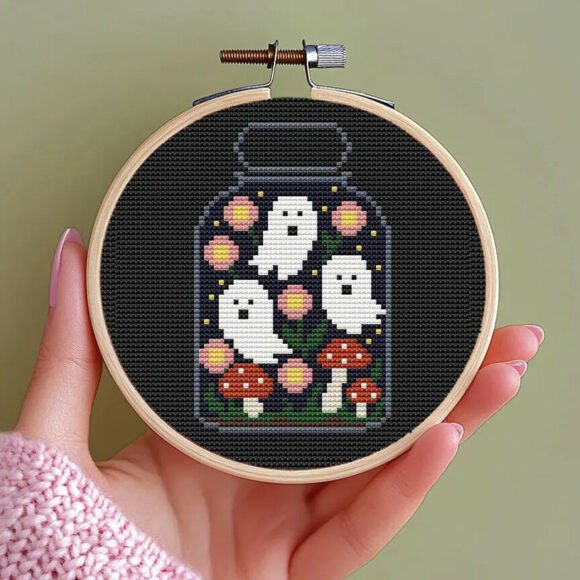 Ghosts in Magic Jar Cross Stitch PDF