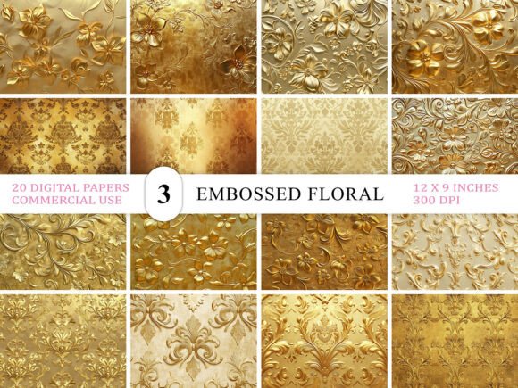 Golden Embossed Floral Texture Bundle