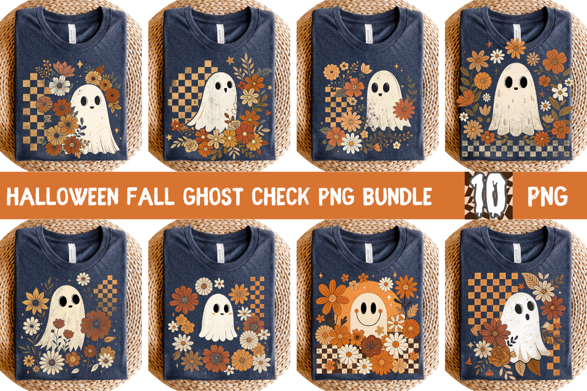 Halloween Fall Ghost Check Png Bundle Graphic by craftstore · Creative ...