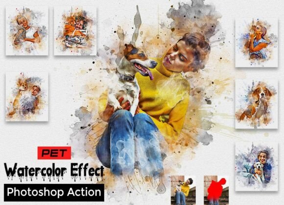 Pet Watercolor Effect Photoshop Action for watercolor pet canvas prints