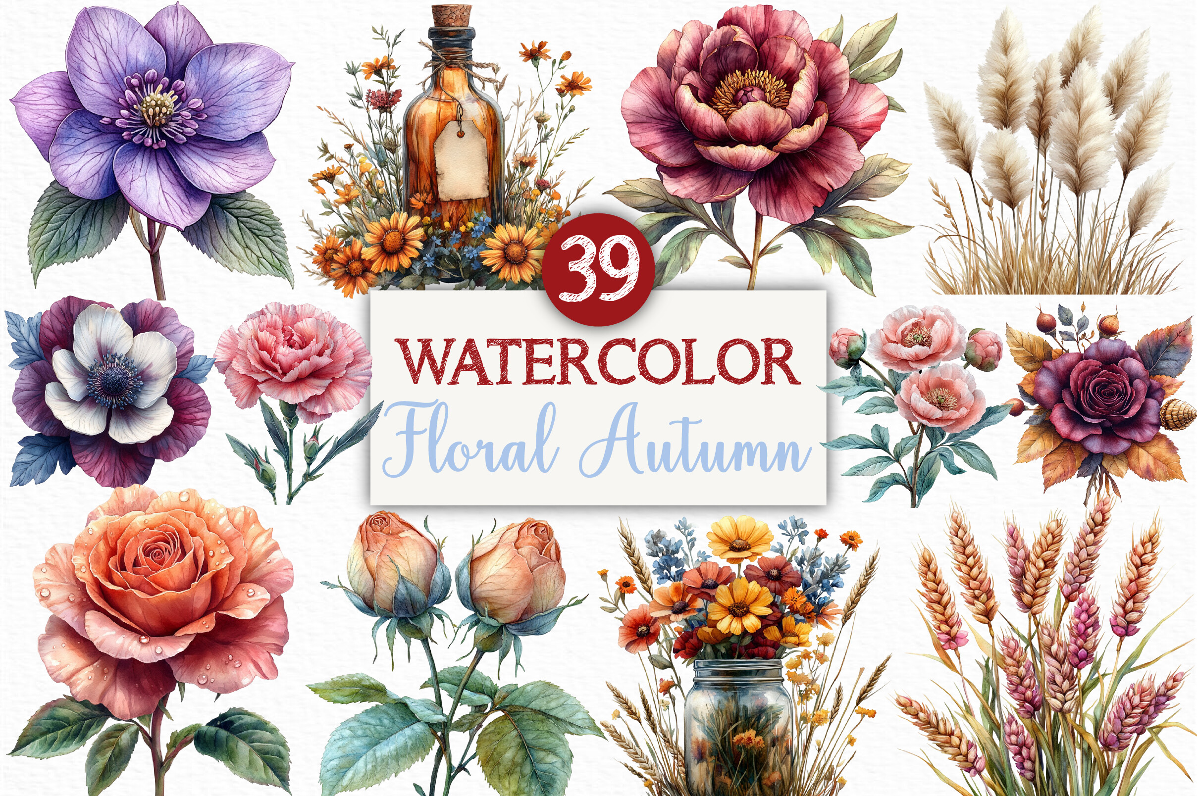 Watercolor Floral Autumn Clipart Graphic by CraftNest · Creative Fabrica