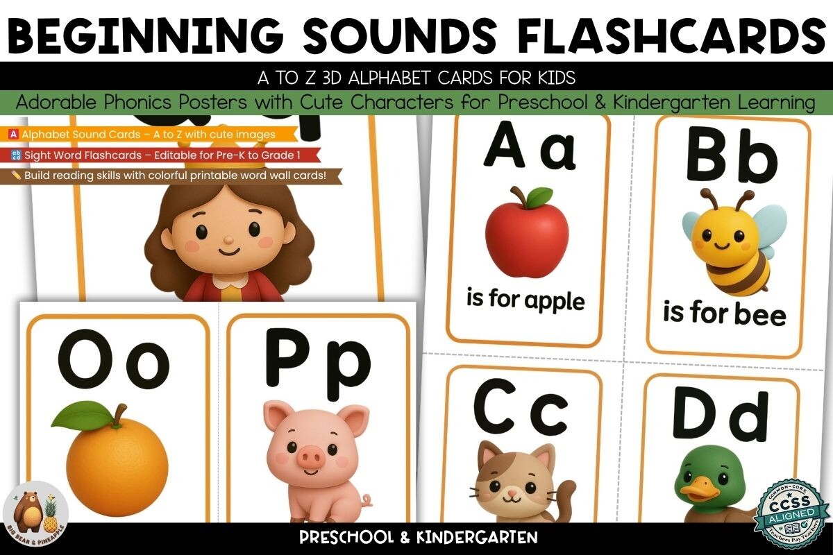 Beginning Sounds Alphabet Flashcards for Phonics Practice