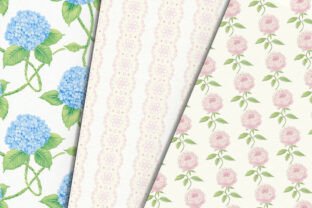 Blue Hydrangea Pink Roses Digital Paper Graphic by Petite Meadow ...
